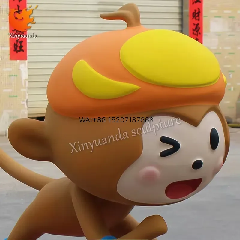 Wmwmnu Custom Large Outdoor Fiberglass Skating Monkey Sculpture for Campus Cartoon Mascot Decoration with Animal Pattern