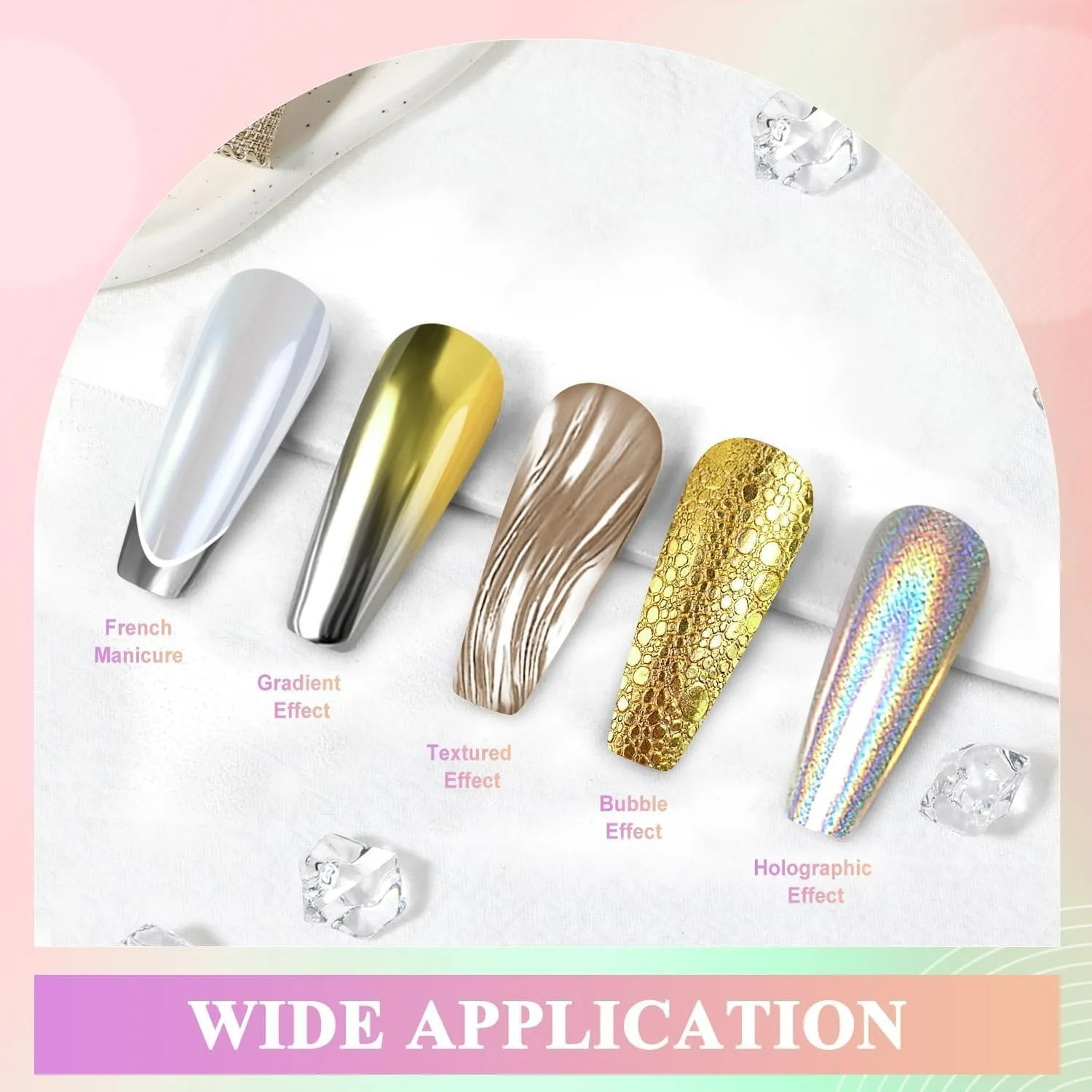 Poudre à ongles chromée or argent 6 couleurs holographique MirrorPigment Champagne paillettes poussière avec applicateur pour manucure Nail Art bricolage