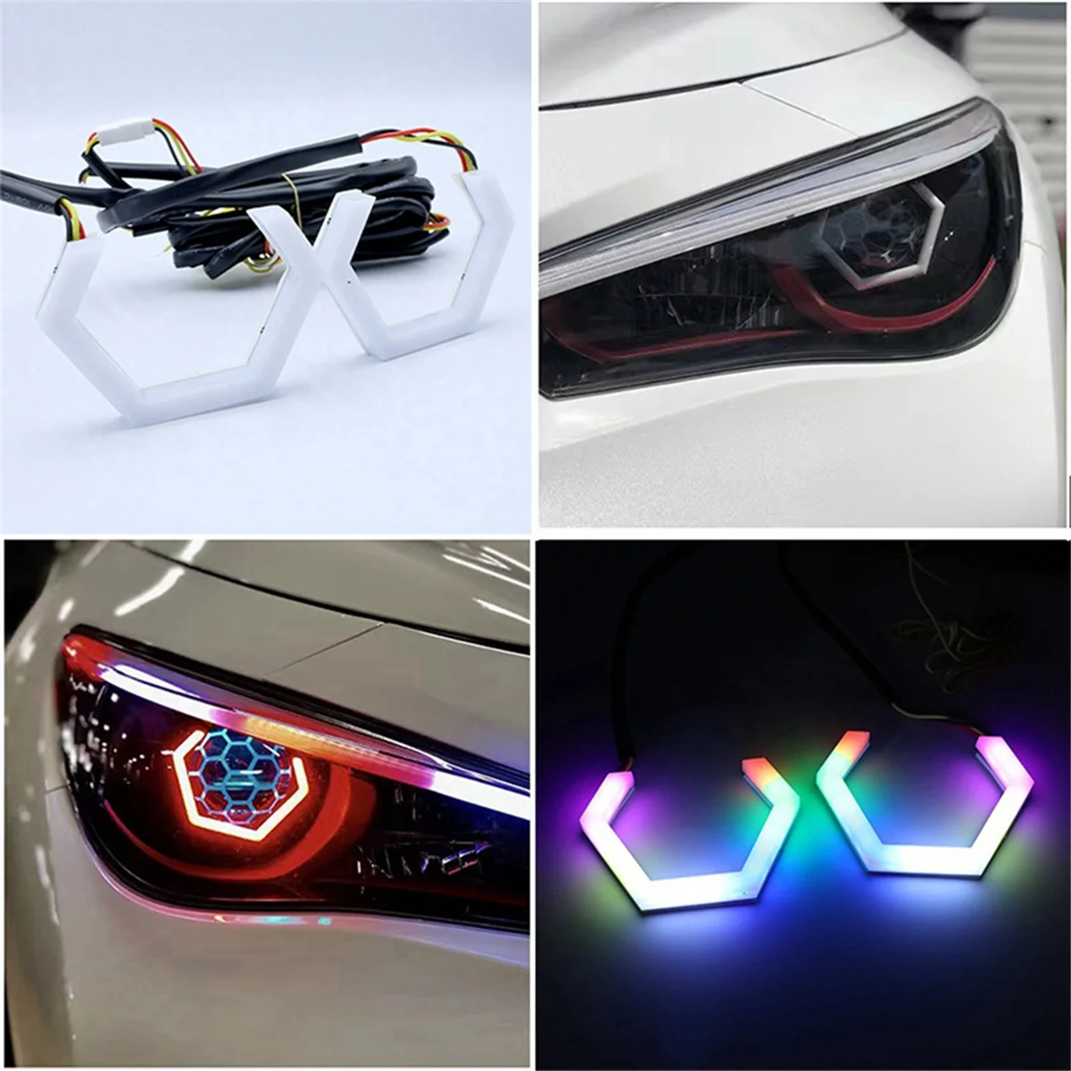 2 pçs rgb anjo olhos halo anéis sinal de volta bluetooth app controle carro utv motocicleta drl farol luz decorativa 70mm