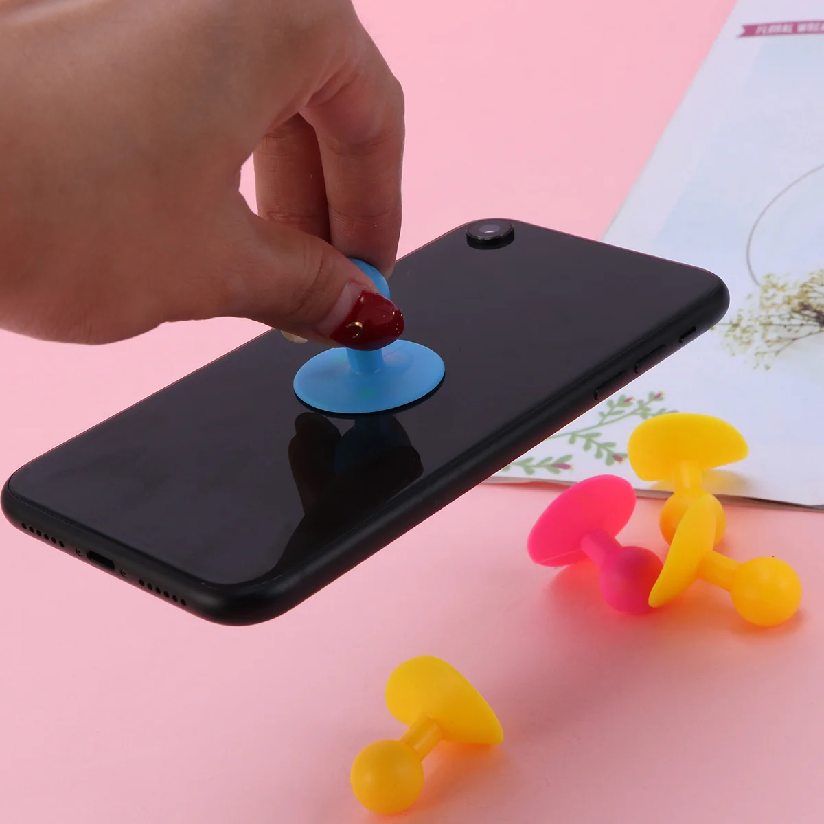 Soporte esférico de pulpo de Color aleatorio para teléfono móvil, soporte de silicona para teléfono inteligente con ventosa, 5 uds.