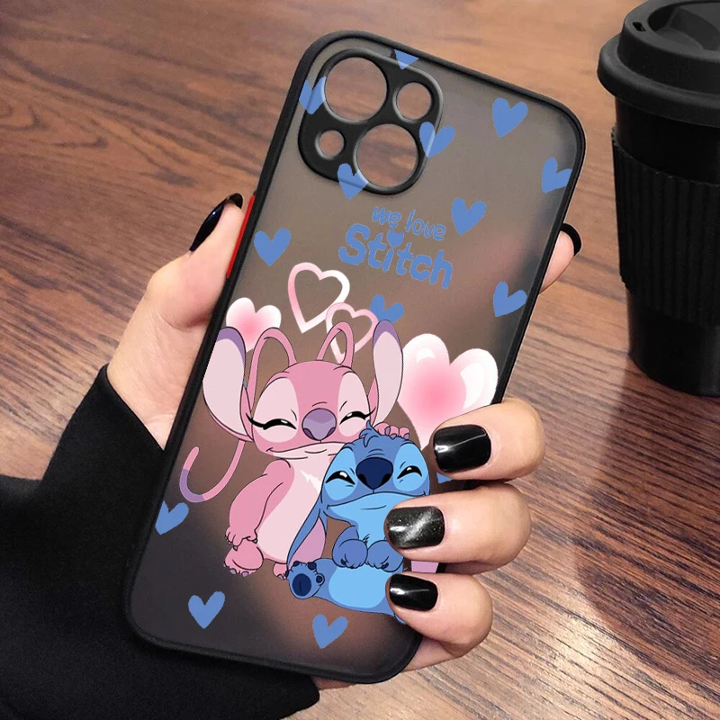 Lustige Disney Angel Stitch Cartoon süße Schutzhülle für iPhone 16 15 14 Pro Max 13 12 Mini XR XS 7 8 Plus Anti Drop Hard Cover