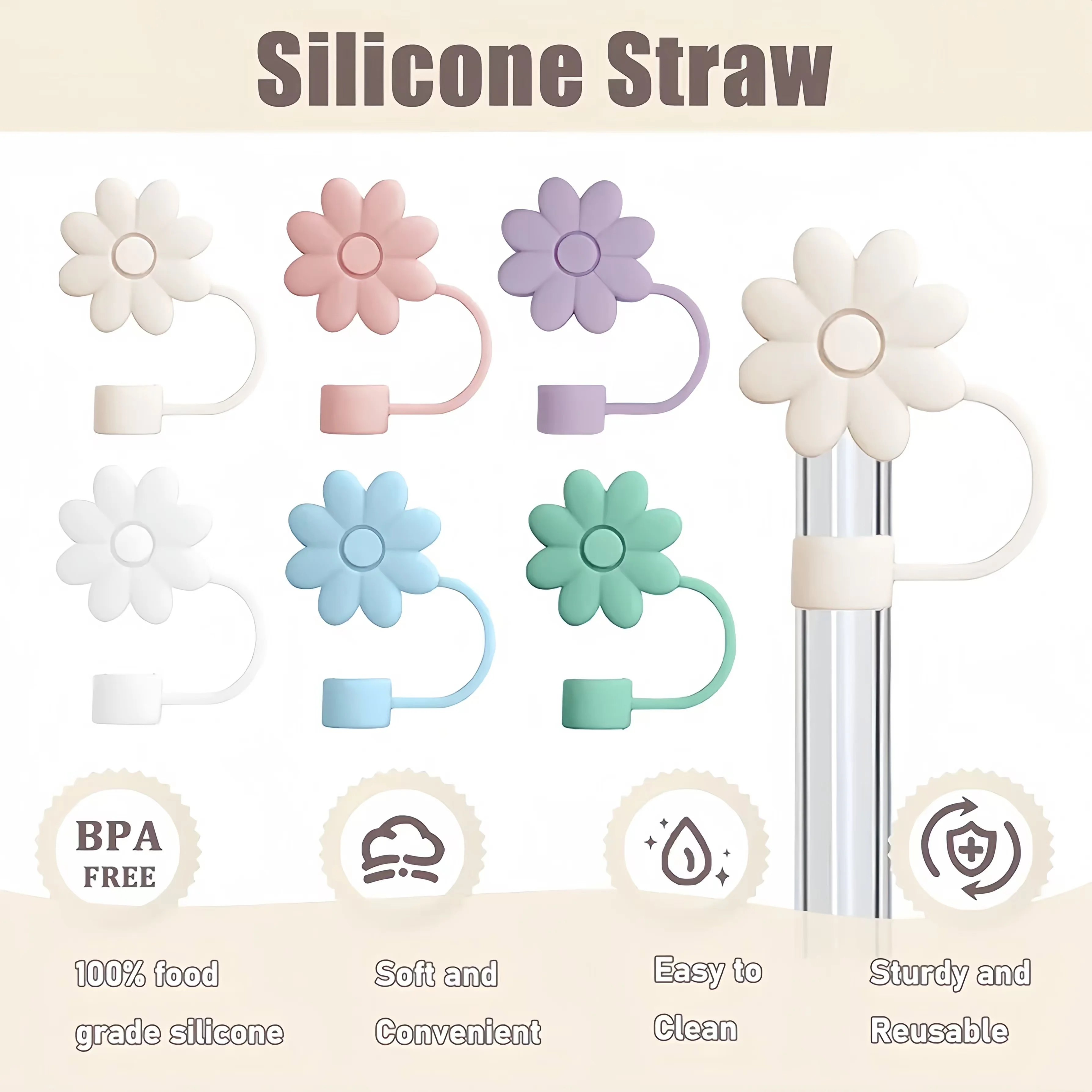 Flower Silicone Straw Covers For Stanley Cup Cute Silicone Flower Shape Drinking Dust Cap Straw Tips Cover Cup Accessories