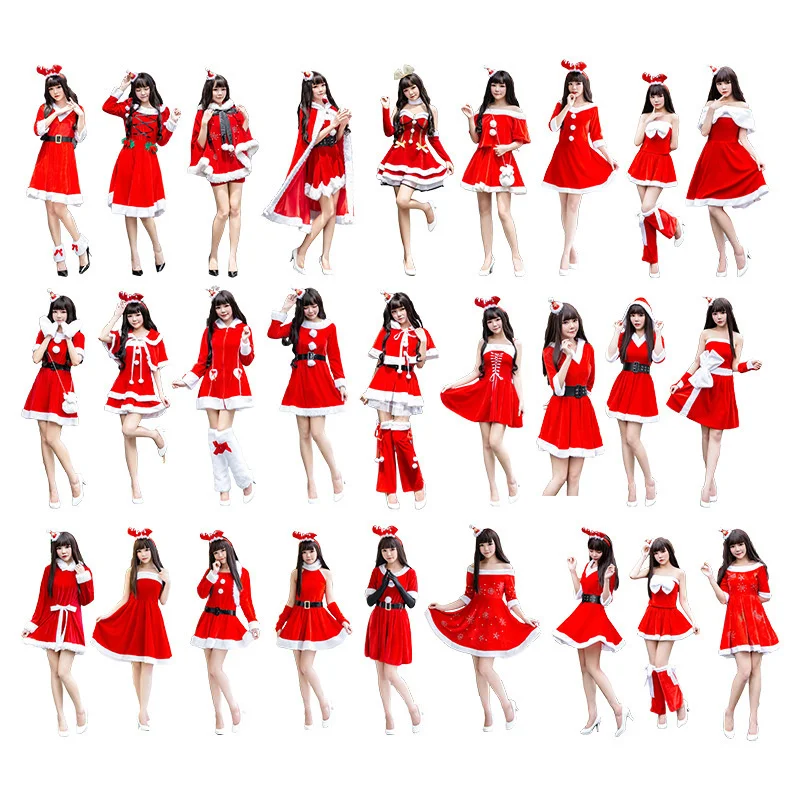 

New Fashion Christmas Cosplay Santa Claus Women Girls Costume Dress Cosplay Chrismas Clothing Stage Show Sexy Red COS Robe Gowns