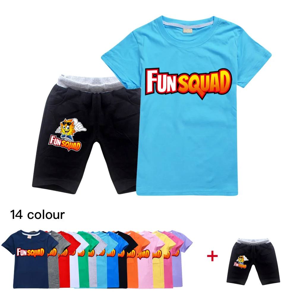 New Girls Clothes Fun Squad Gaming Sportswear Kids Summer T-shirt Tops + Pants Cotton Short Sleeve Outfits Children Clothing