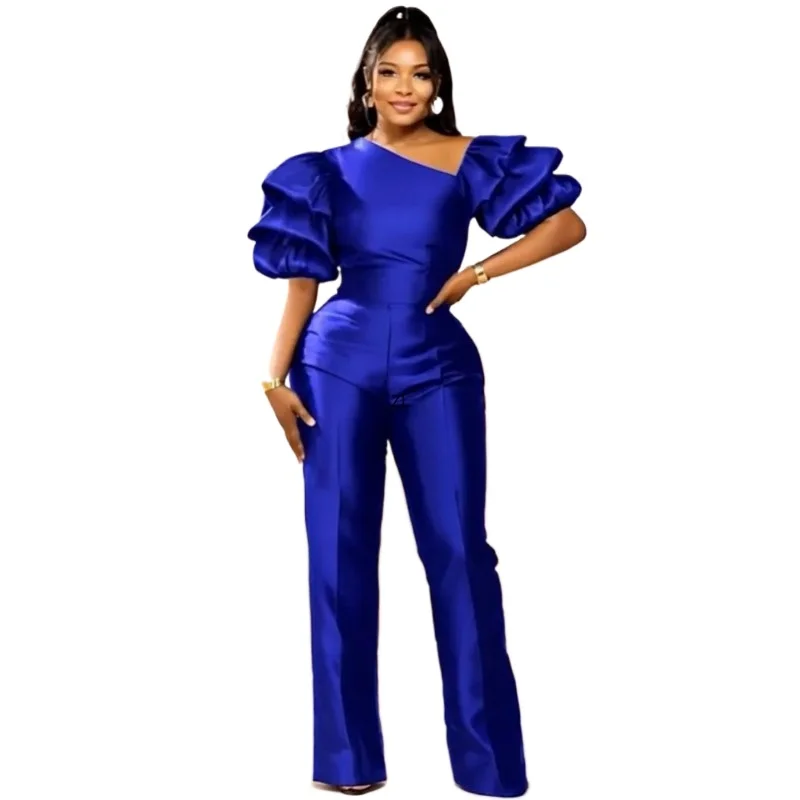 

Solid Women Jumpsuits For Summer Autumn Short Sleeve Bandage Loose Fashion Streetwear Overalls Wide Leg Pants Trousers