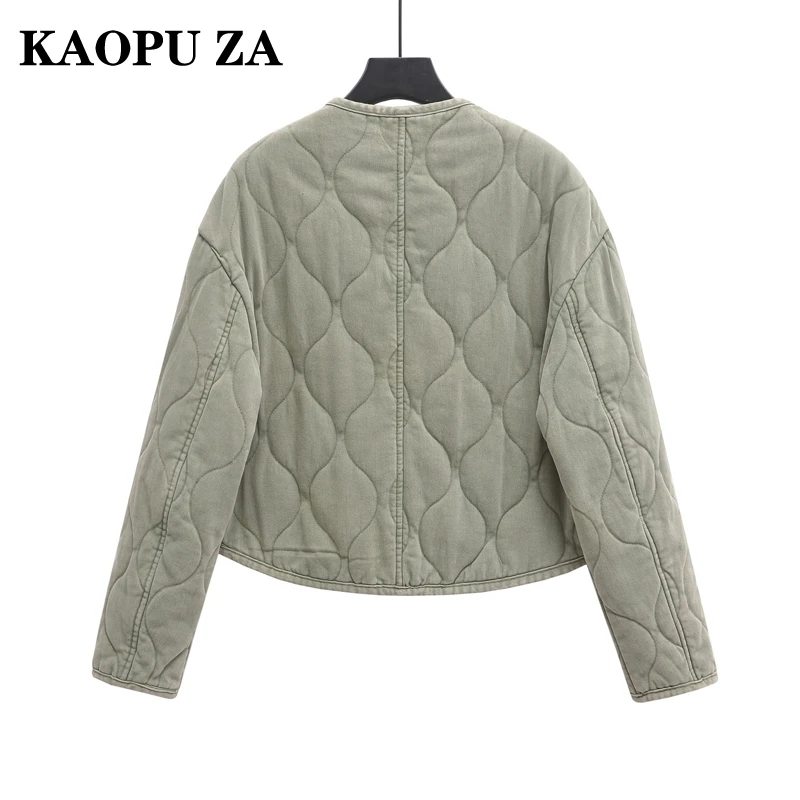 KAOPU ZA 2024 Herbst/Winter Frau Casual Taschen einreiher Einfarbig Jacke Weibliche Vintage Langarm V-kragen Top Mantel