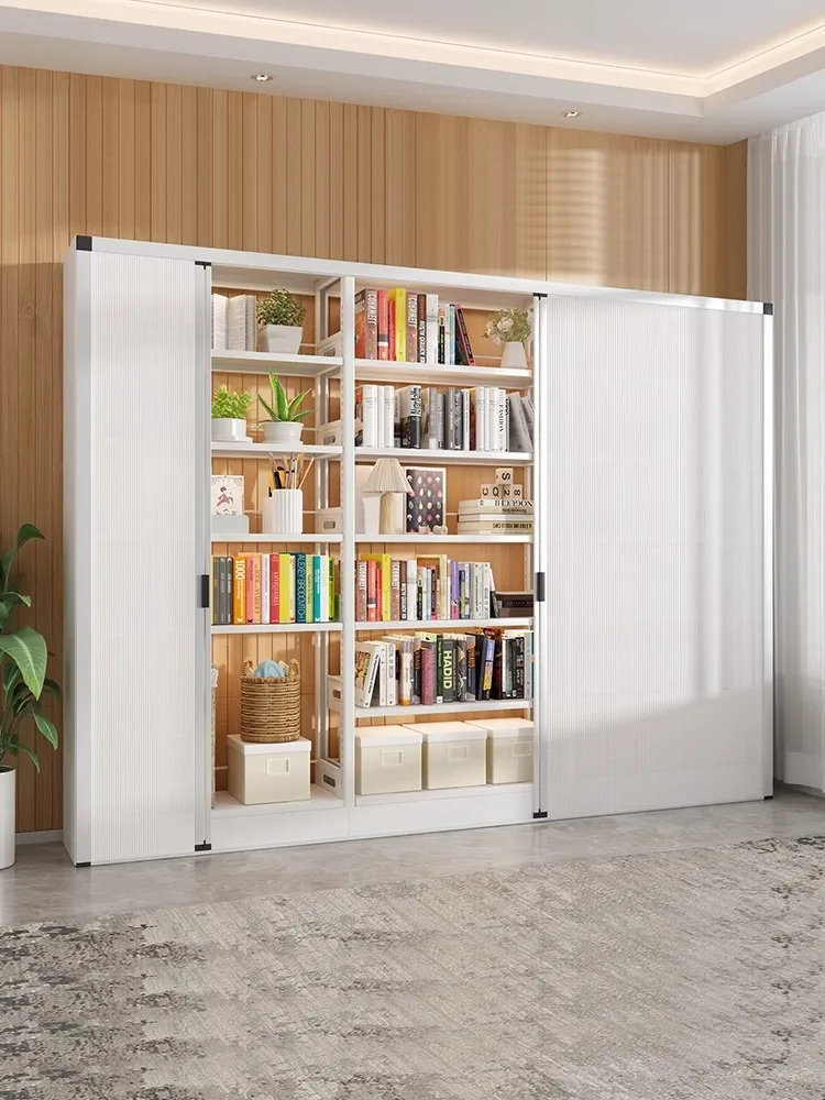 

Steel Library Bookshelf Home Children's Shelf Living Room Floor Books Picture Book Shelf Wrought Iron Sliding Door Bookcase