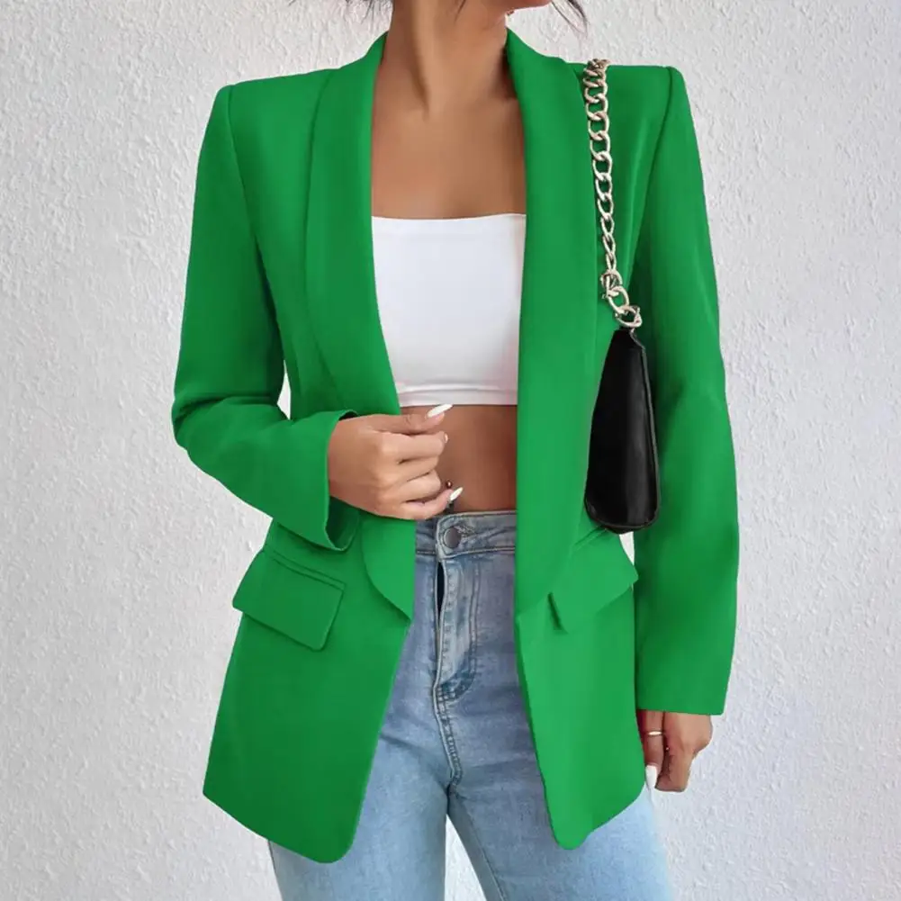 Chaqueta de traje con solapa elegante para mujer, abrigo elegante con frente abierto, ropa de negocios suelta de Color sólido para el trabajo