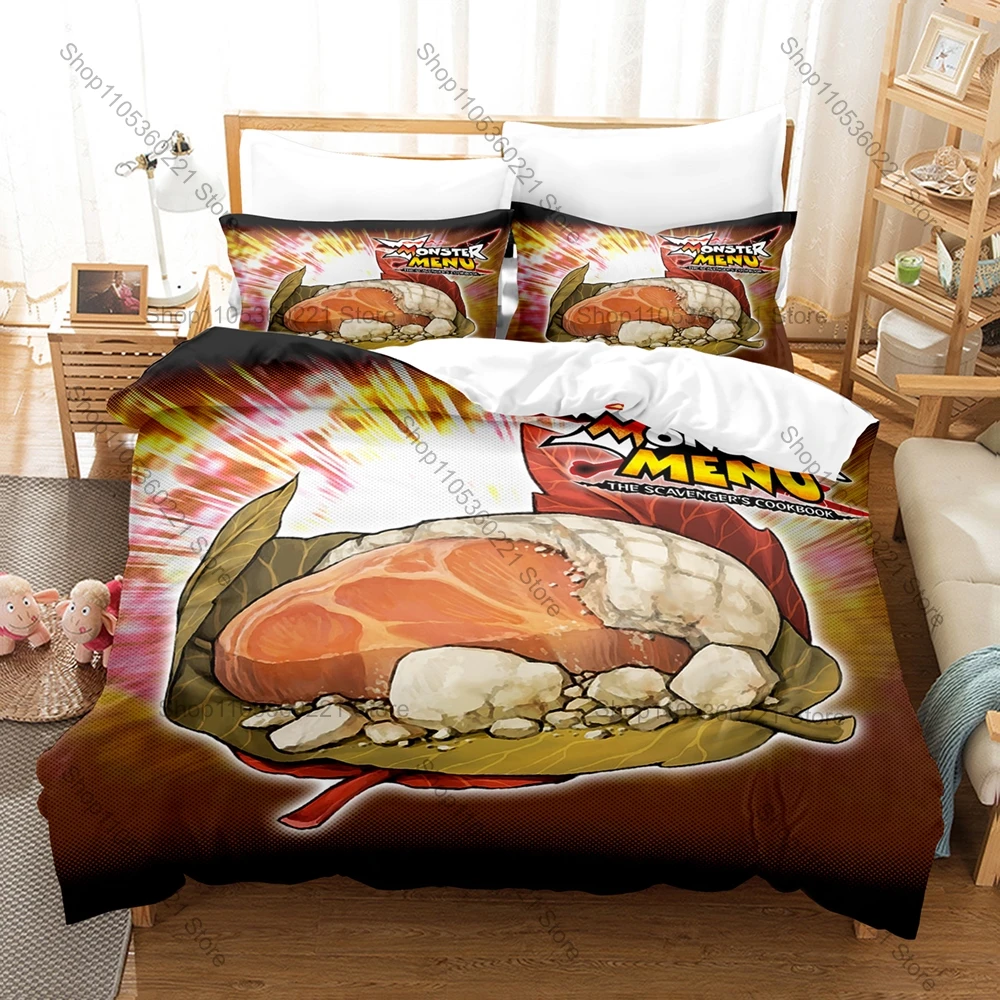 Cool Cartoon Dungeon Explore Cooking Graphic Monster Menu Bedding Set Duvet Cover With 2 Pillowcases Teen Gamer Room Decor