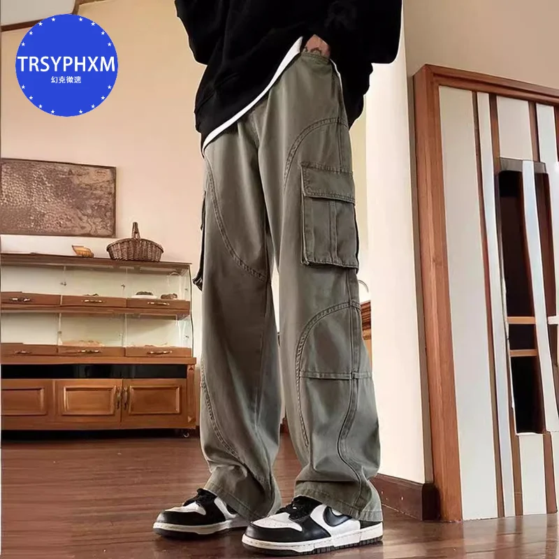 

TRSYPHXM 2024.7.28 new Black American retro men's multi pocket work pants, autumn high street pants, straight leg casual pants