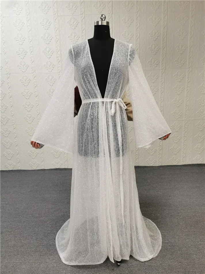 custom  size glitter bridal  robes long  sleeve puff sleeve  night  gowns for  wedding