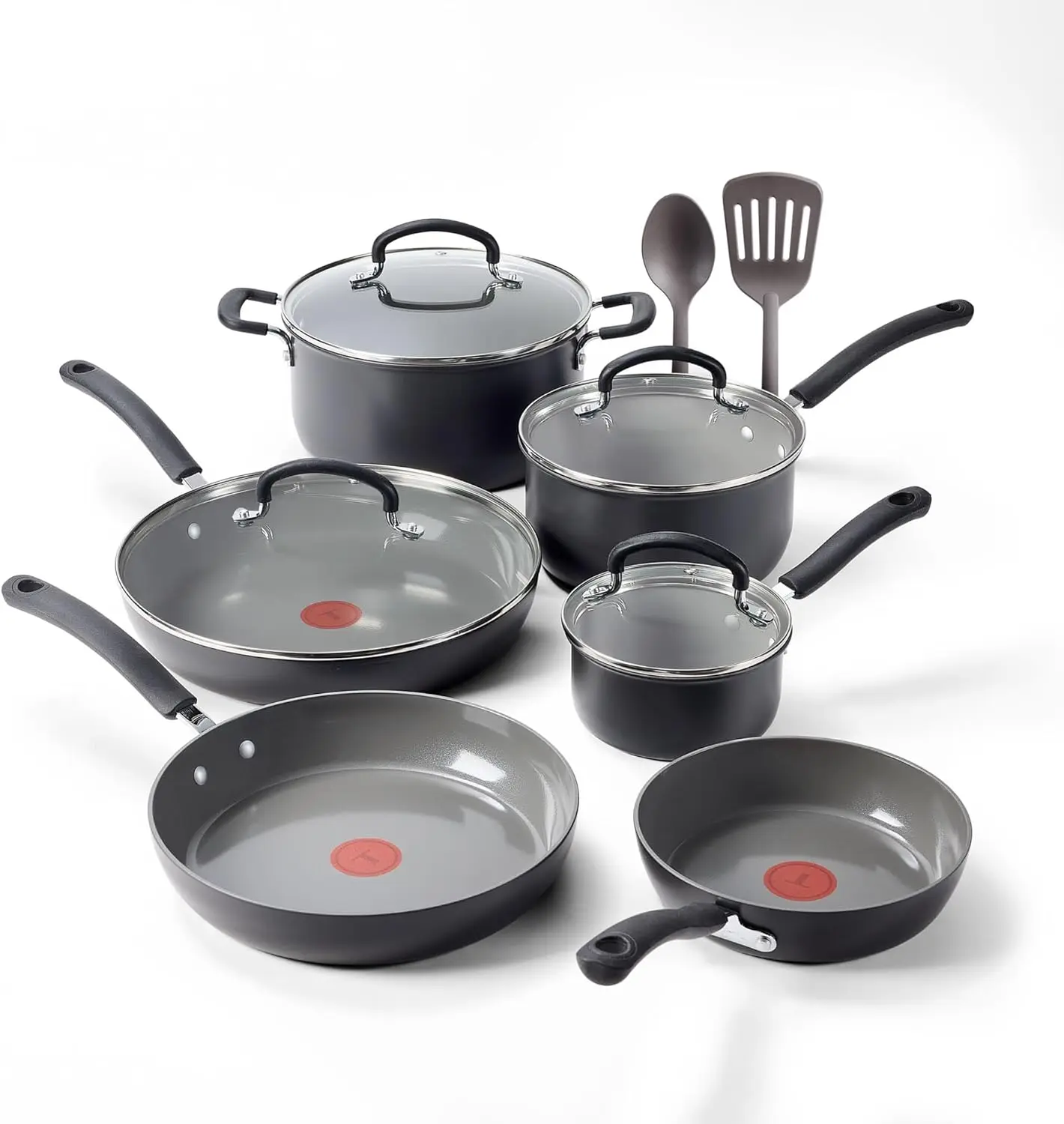 Juego de Utensilios de Cocina Antiadherentes de Cerámica de 12 Piezas con Anodizado Duro, Apto para Horno hasta 400 Grados ° Juego de Utensilios de Cocina, Incluye Ollas, Sartenes y Utensilios
