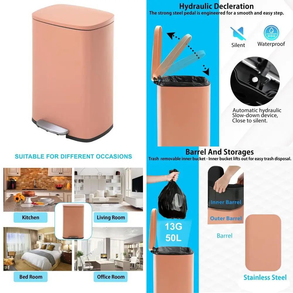

Stainless Steel Kitchen Trash Can with 13 Gallon Capacity, Removable Inner Bucket, and Foot Pedal for Hands-Free Convenience
