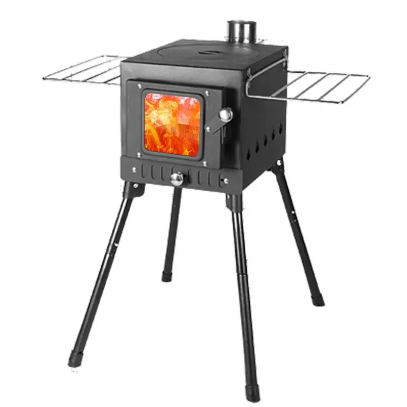 Camping Firewood Stove Portable Tent Wood Burning Stove With Chimney Folding Fire Wood Heater BBQ Stove Grill For Camp Fishing