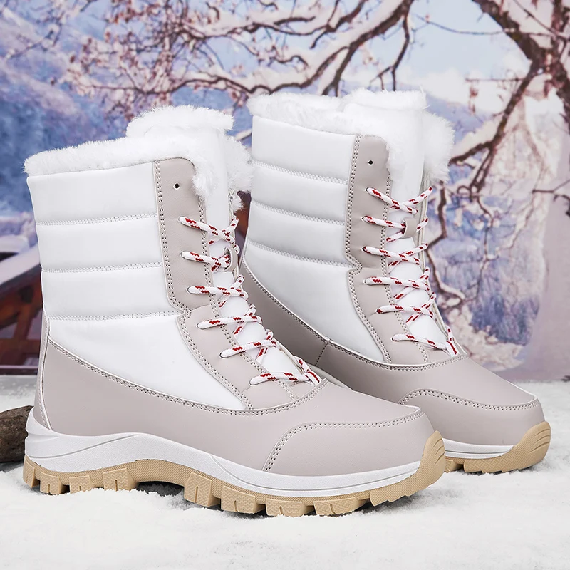 Snow Boots Women\'s Waterproof, Luxurious, and Comfortable Thick Soled Boots Long Boots Women\'s 2023 Winter Warm Flat Shoes