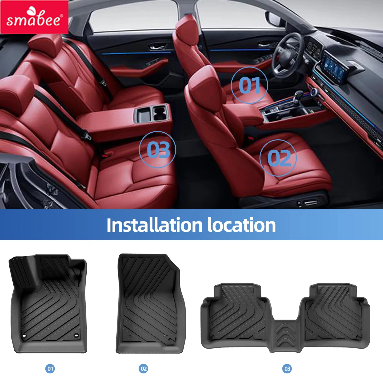 Tapis de sol 3D TPE et tapis de coffre toutes saisons Smabee pour Honda Accord 2024 2023 (conduite à gauche) - Accessoires automobiles