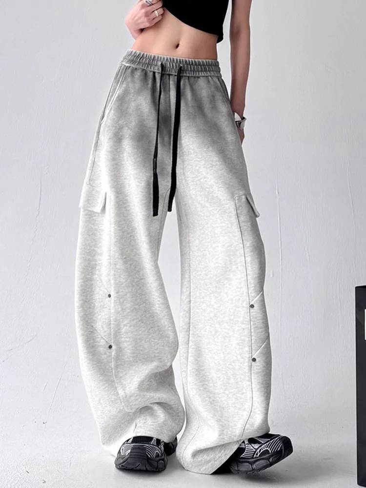 American Spring Y2K Sweatpants Women Vintage Harajuku Gradient Loose Pants New Bf Streetwear Lace Up High Waist Gothic Trousers