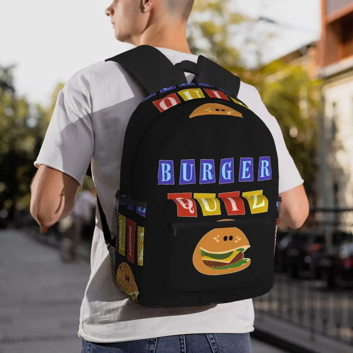 Burger Quizz New Logo Backpack Student BookBag Children School Bag Laptop Shoulder Bags for Men Women