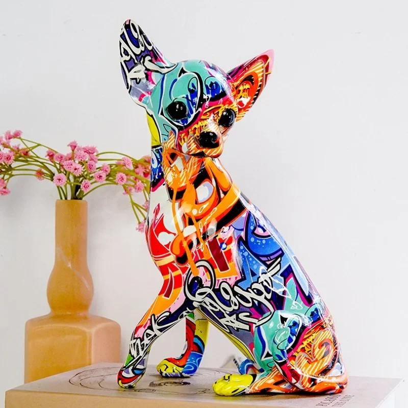 Chihuahua Statue Interior Decor Graffiti Color Chihuahua Multi Color Dog Statue Home Decor Chihuahua Splash Color Dog Art Statue