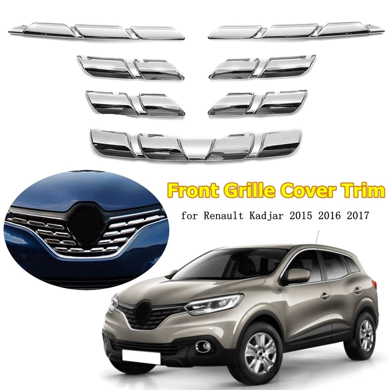 New-Car Chrome Front Mesh Grille Bumper Cover Trim Strip For Renault Kadjar 2015 2016 2017