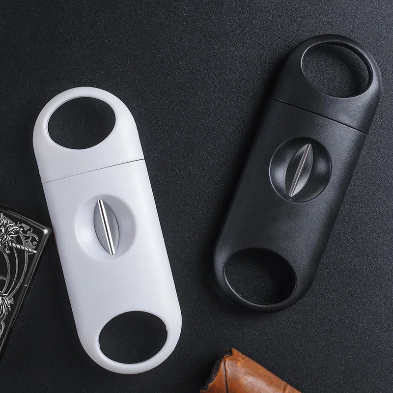 DEJAYA Portable Cigar Cutter with ABS Case Stainless Steel V-shaped Sharp Blade Cigarro Hole Opener Smoking Accessories