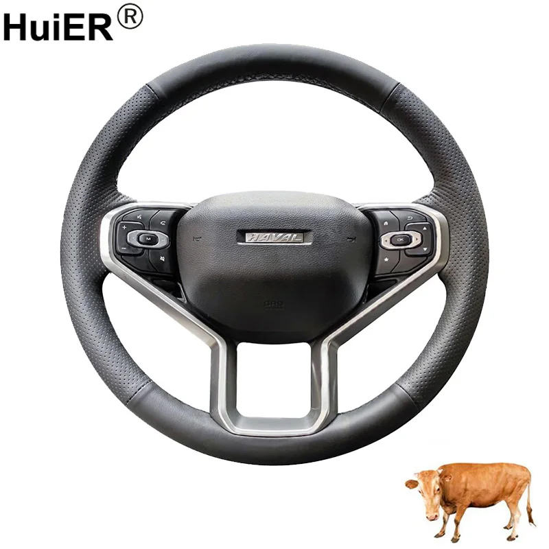 Hand Sewing Car Steering Wheel Cover Wrap Cow Leather Volant For Haval H6 3rd Generation 2021 2022 2023 Braid on Steering-Wheel