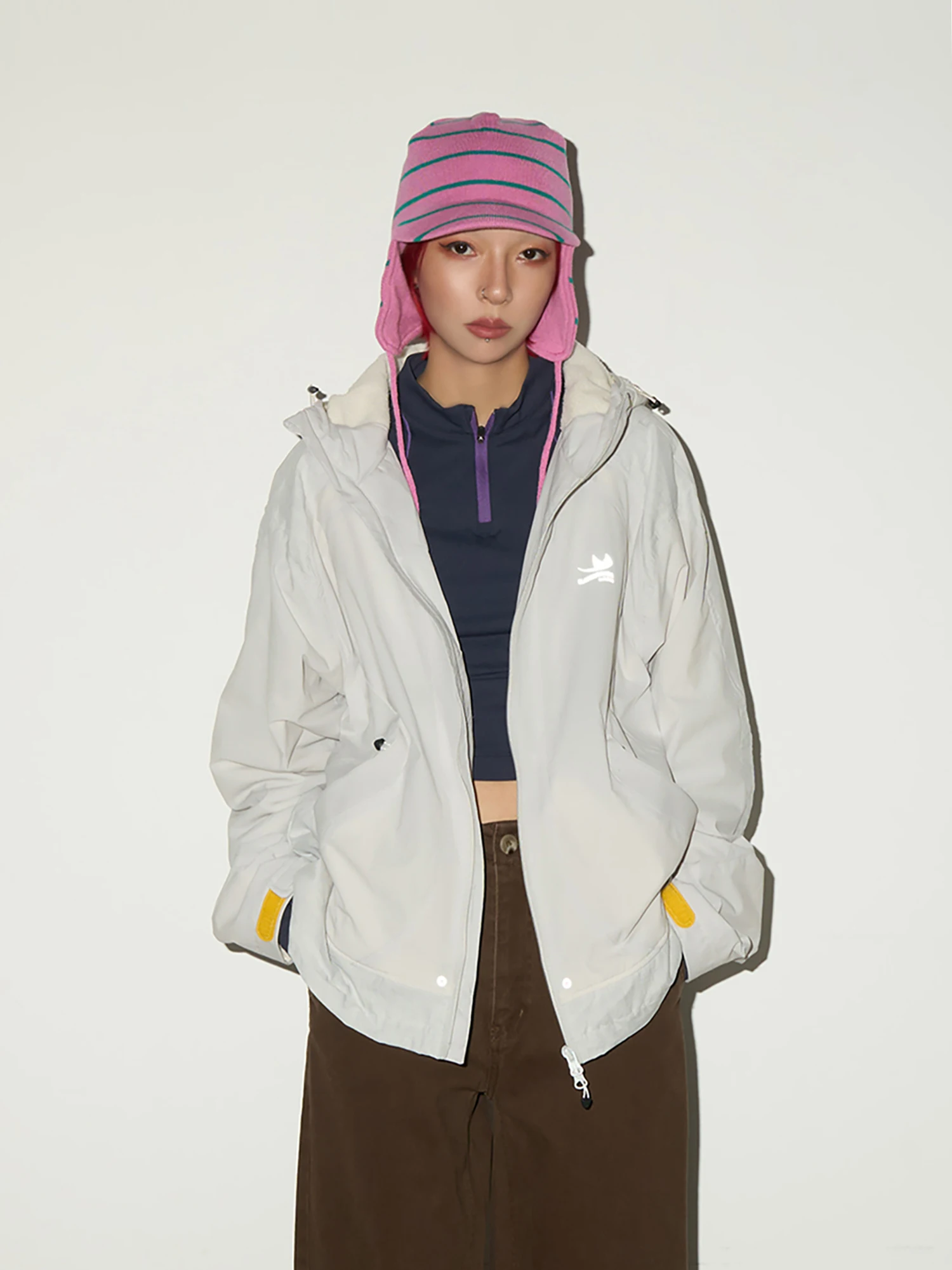 

MICHINNYON Cloud Fluffy Hooded Jaet Thermal Waterproof Casual Spor Sle Multicolor Zipper Closure Long Sve Coat