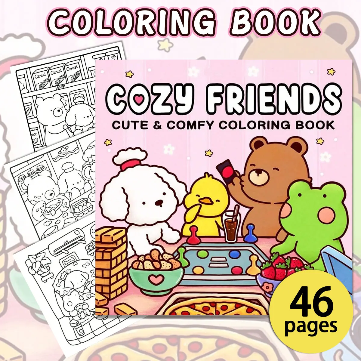 Cozy Friends Libros para colorear, personajes lindos, fácil colorear, para padres en casa: bricolaje infantil, relajarse, despierto, aumentar la creatividad