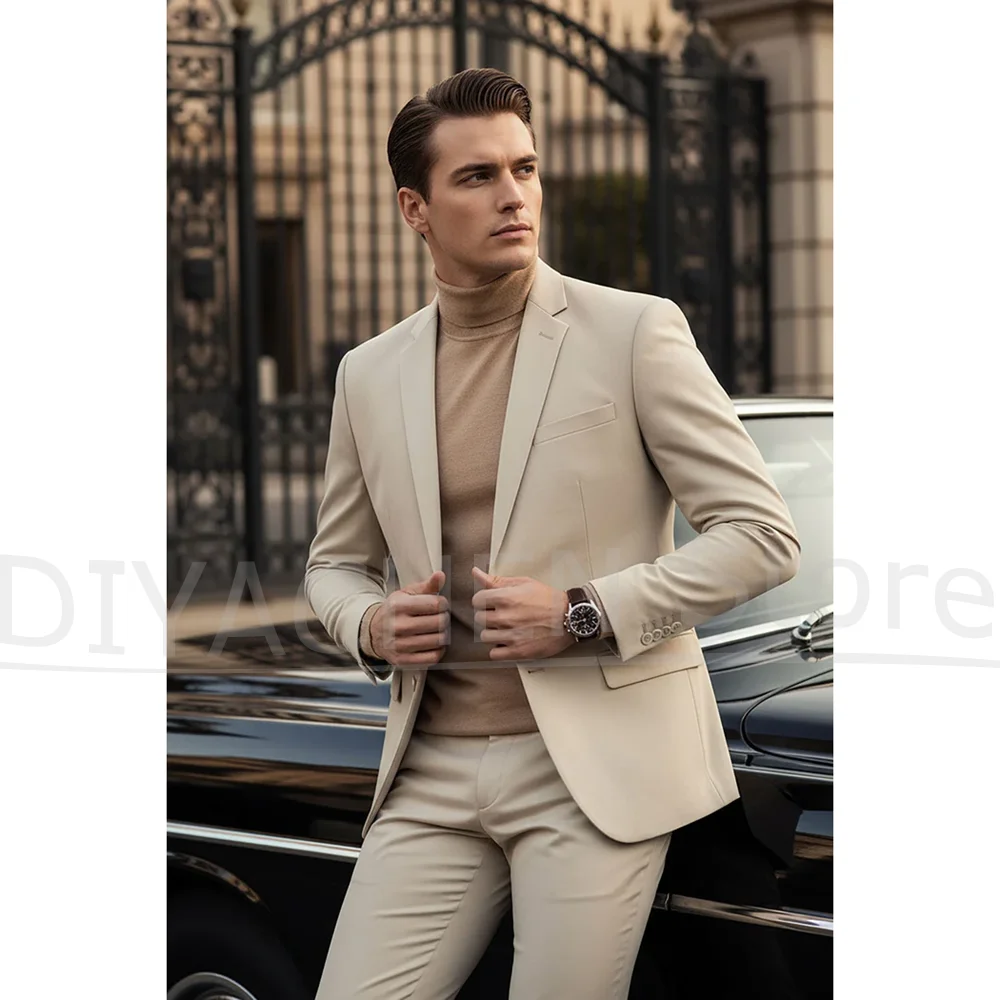 

Chic Notch Lapel Men's Suit 2 Piece Formal Single Breasted Blazer with Pants Daily Casual Slim Fashion Party Wedding Tuxedo
