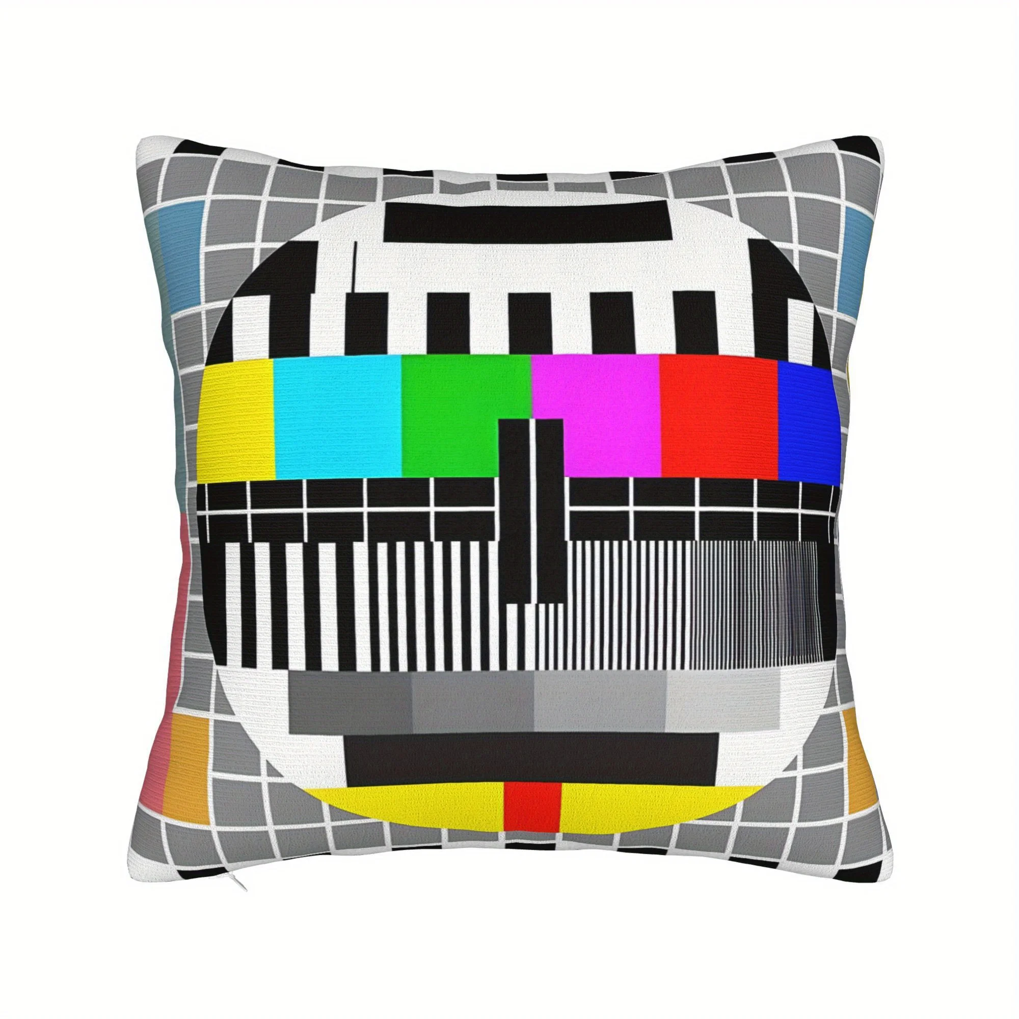 1pc 2D Flat Pillow Not Included Retro TV Test Pattern Color Bars Cushion Cover Short Plush Vintage Decor Trendy Gift Case
