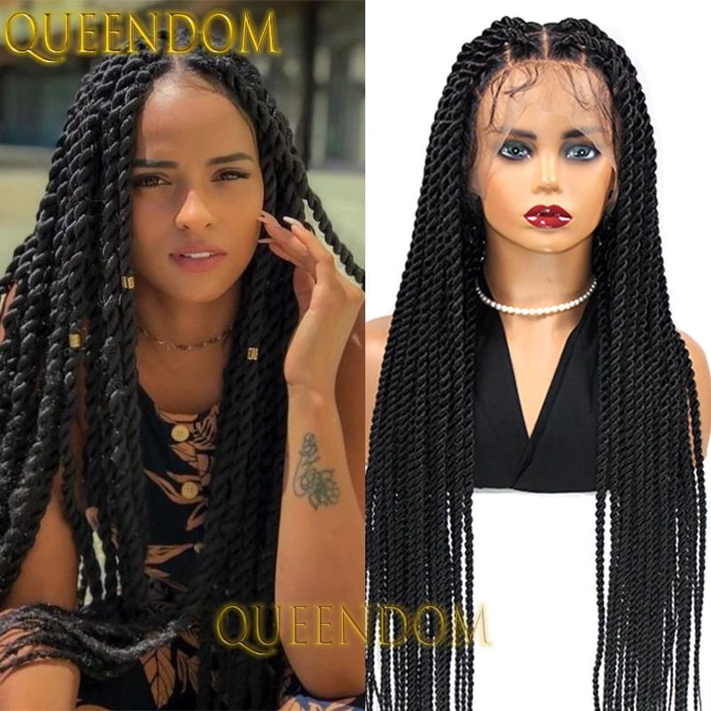 

36 Inch Full Lace Senegalese Twist Wig Knotless Large Box Braids Twist Wig Synthetic Lace Frontal Goddess Wigs for African Women