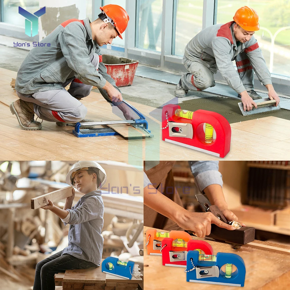 Tingkat saku Mini 2 in 1, dengan kait rantai logam untuk menentukan rantai kunci Vertikal Horizontal tingkat alat pertukangan