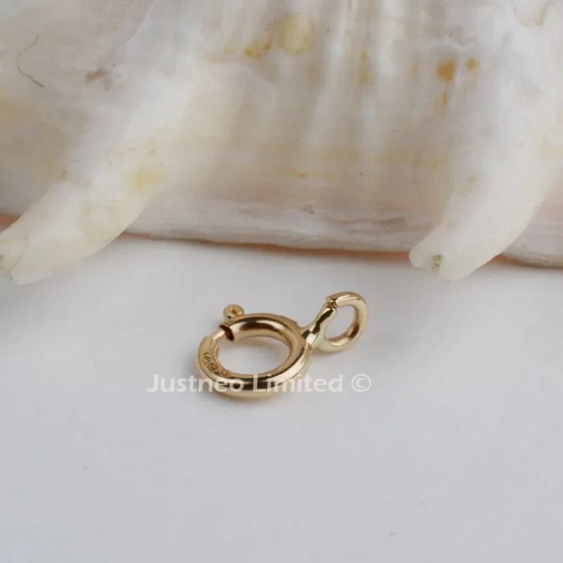 14k gold clasp,5mm solid 14karat yellow/rose gold spring ring buckle for pendant necklace bracelet gold jewelry diy making