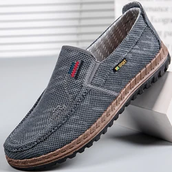 Men's Canvas Shoes Spring Breathable Round Head Soft Bottom Non-slip Sneakers Casual Driving Walking Loafers Chaussures Homme