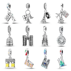 925 Sterling Silver Fashionable Tower Architectural Silver Collection Charm Beads for Brand Original Bracelet DIY Jewelry Gift