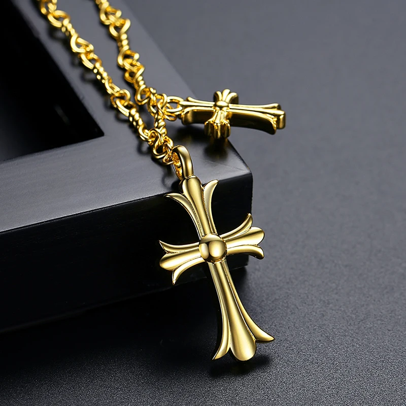 JINSE Charm Gold Color Cross Necklace Cubic Zirconia Fashion CZ Punk Pendant Necklaces for Men Women Birthday Gifts