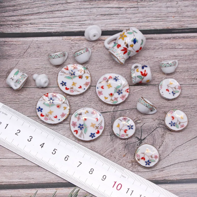 15pcs/Set The Dollhouse Mini Simulation Ceramic Tea Set Decoration Miniature Food and Play Scene Prop Modela Toys Wholesale