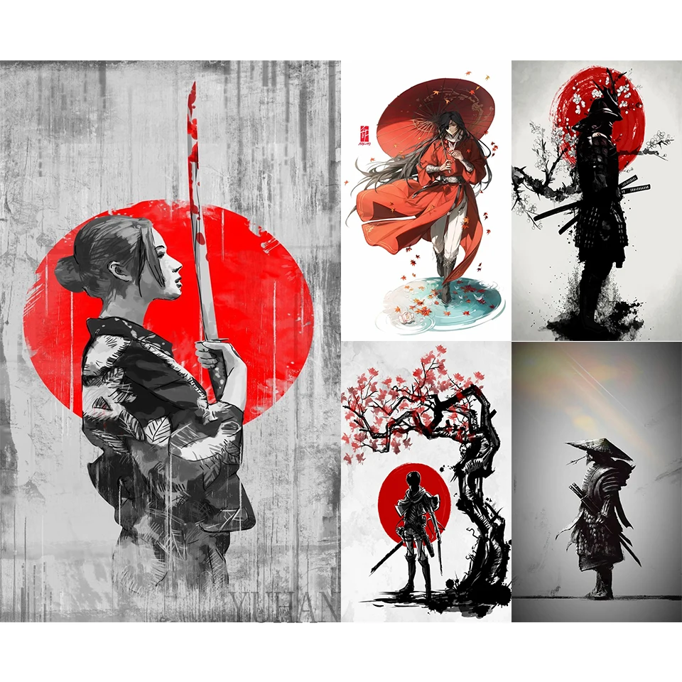 

5D Painting Japanese Art DIY Diamond Samurai Landscape Full Rhinestones Cross Stitch Embroidery Kit Mosaic Picture Home Decorate