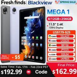 【월드 프리미어】Blackview MEGA 1 태블릿 11.5인치 2.4K 120Hz 디스플레이 12GB 256GB 8800mAh 50MP+13MP 카메라 33W 고속 충전 패드