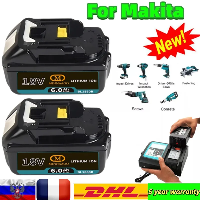 

Оригинальный аккумулятор Makita 18 В, 6000 мАч, литий-ионный BL1860B BL1850 Быстрая зарядка аккумуляторных электроинструментов