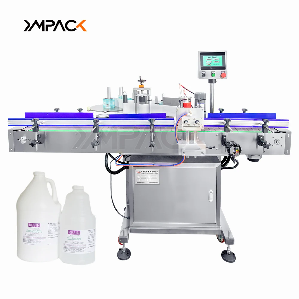 YIMU YM515 Automatic Labeller For Bottle 1/5 Gallon HDPE Plastic Jug Tapered Round Bottle Positioning Labeling Machine