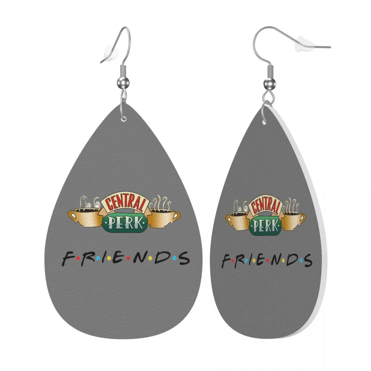Custom Friends TV Show Leather Teardrop Earrings Fashion For Central Perk Cafe Comic Jewelry Accessories For Valentine's Day