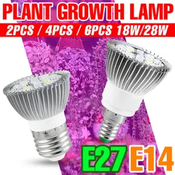 6PCS 28W 18W LED E27 Grow Light Bulb Full Spectrum UV Plant Lamp E14 Indoor Flower Vegetable Cultivation Growing Light AC85-265V