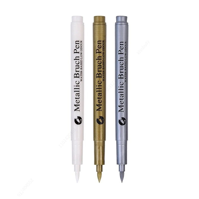 1/3Pcs highlight Metallic Marker Brush Pens Gold Silver White Color Permanent Art Marker For Manga Crafts Scrapbooking Supplies