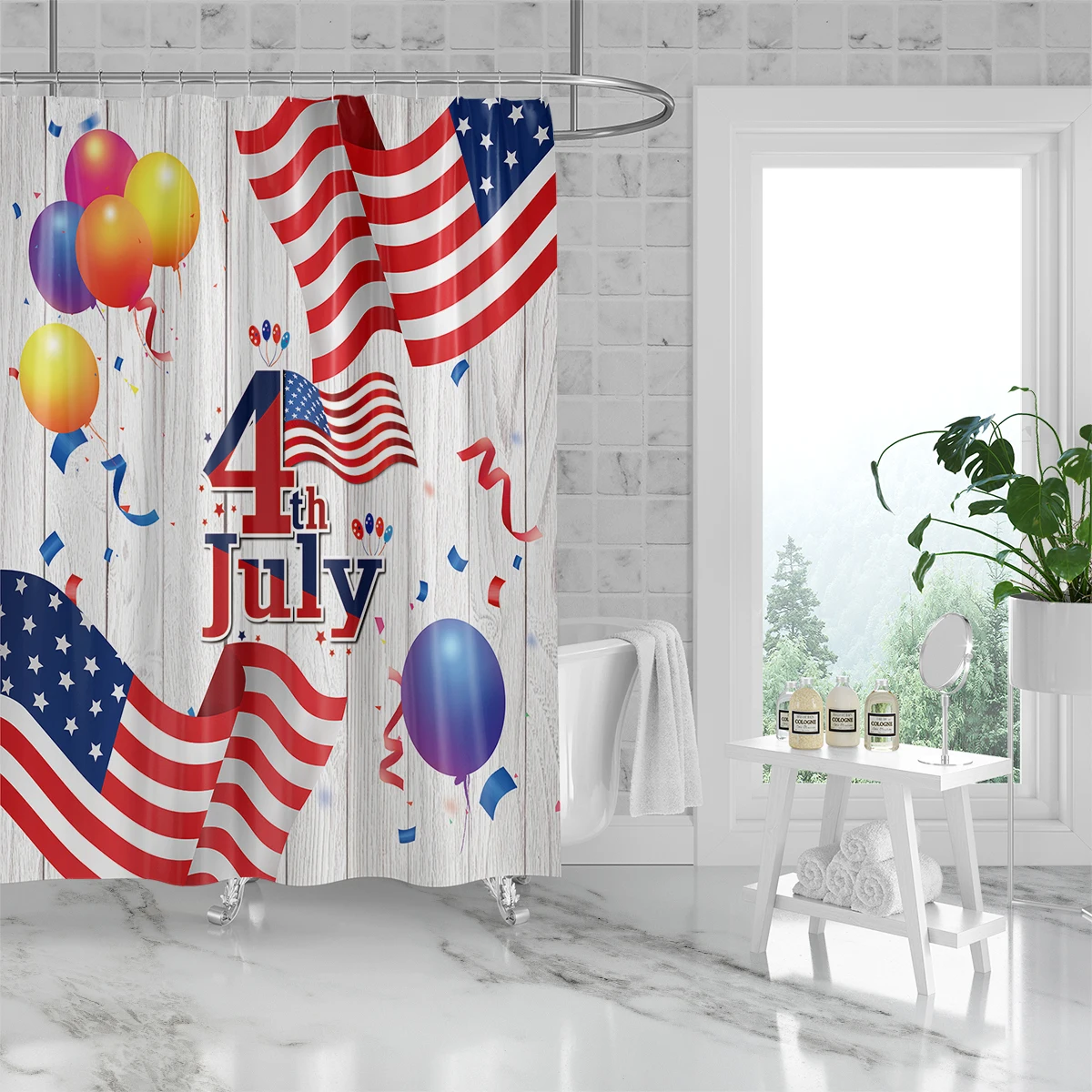 Водонепроницаемая занавеска для душа с крючками, 72 х72 дюйма