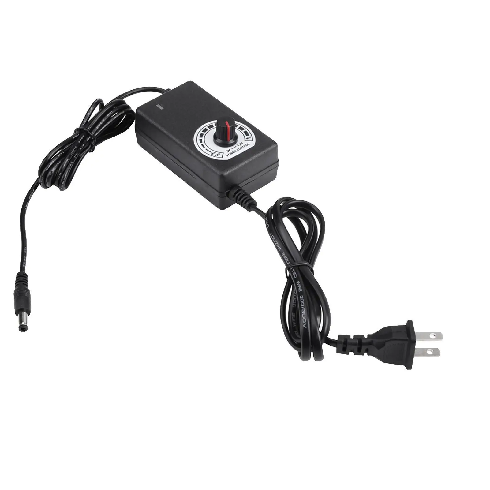 AC to DC Adjustable Power Supply Adapter, 3-12V 2A Motor Speed Controller with US Plug, AC 110-240V Input