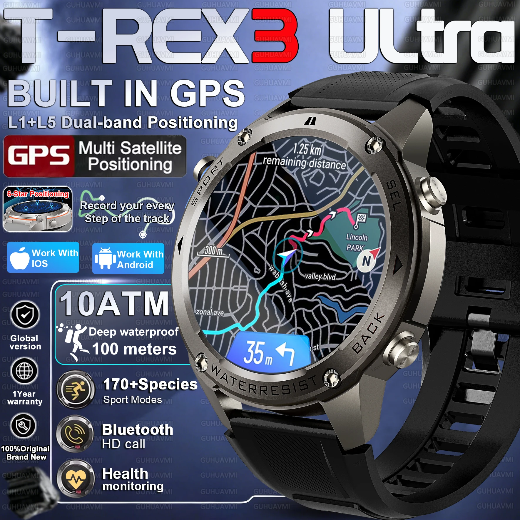 

2026 New Military T-Rex3 Ultra GPS SmartWatch Built in GPS Compass Altimeter Barometer 10ATM Waterproof Call Sports Bracelet Men