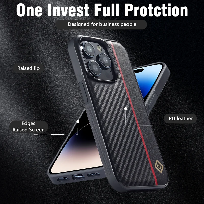 Ultrathin Carbon Fiber Leather Case For iPhone 16 15 14 Pro Max 13 12 11 Pro XS X 7 8 Plus XR 14 SE 2022 Shockproof Phone Case