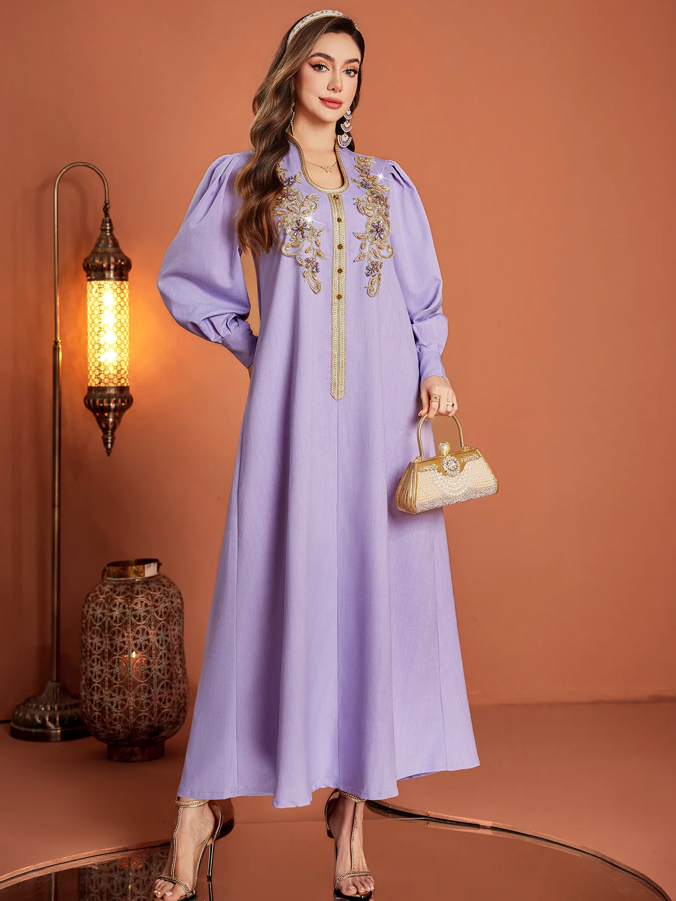

Eid Muslim Dress Women Abaya Diamond Puff Sleeve Long Dresses Vestidos Largos Party Caftan Jalabiya Ramadan Arab Long Robe 2025