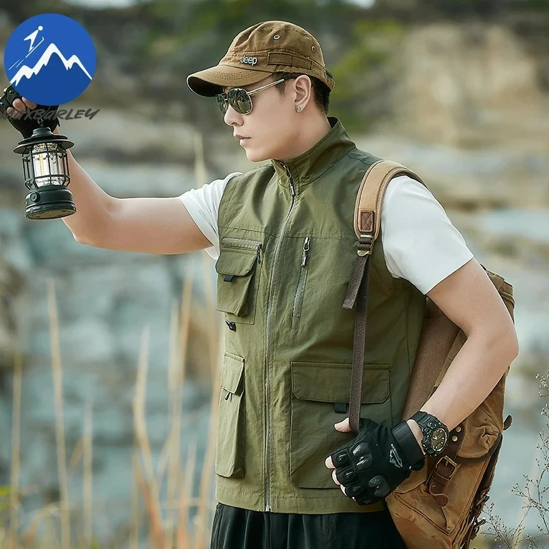 

Maxbarley Outdoor Men Sleeveless Vests Jacket 2026 Spring Summer Casual Fishing Multi Pocket Mesh Lined Vest Climbing Work Vest